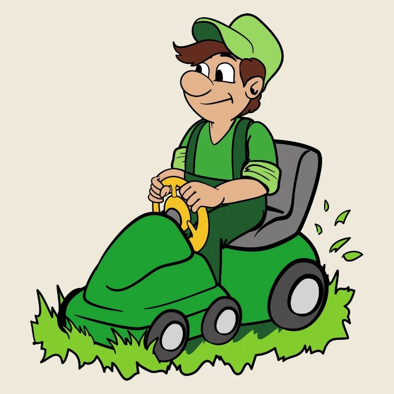 Gärtner mit Rasenmäher