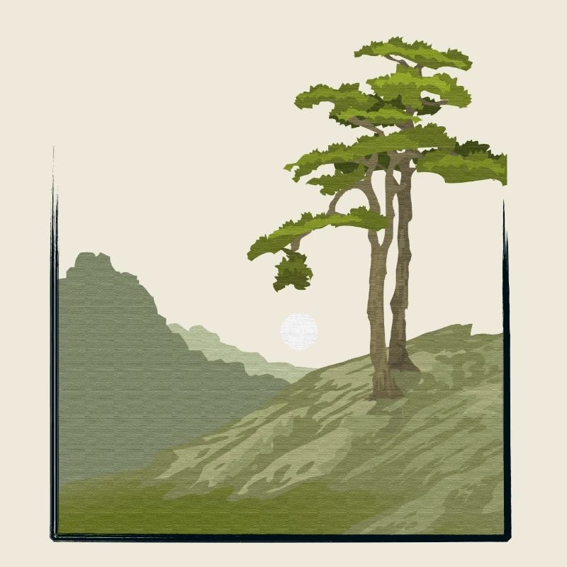 Tree on hill with canvas structure, public domain