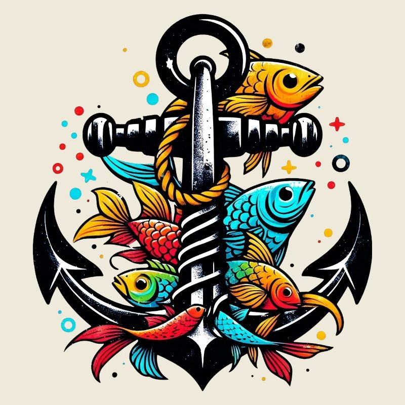 Une ancre avec des poissons