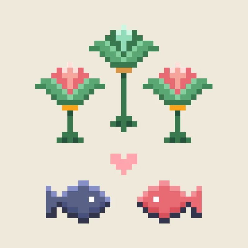 Pixel Art Motif Poisson et Fleur