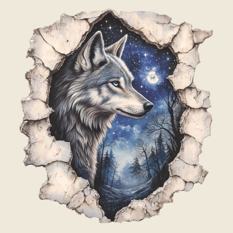 Wolf mit Sternenhimmel