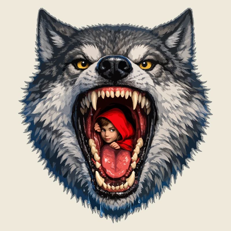 Wolfskopf mit Rotkäppchen