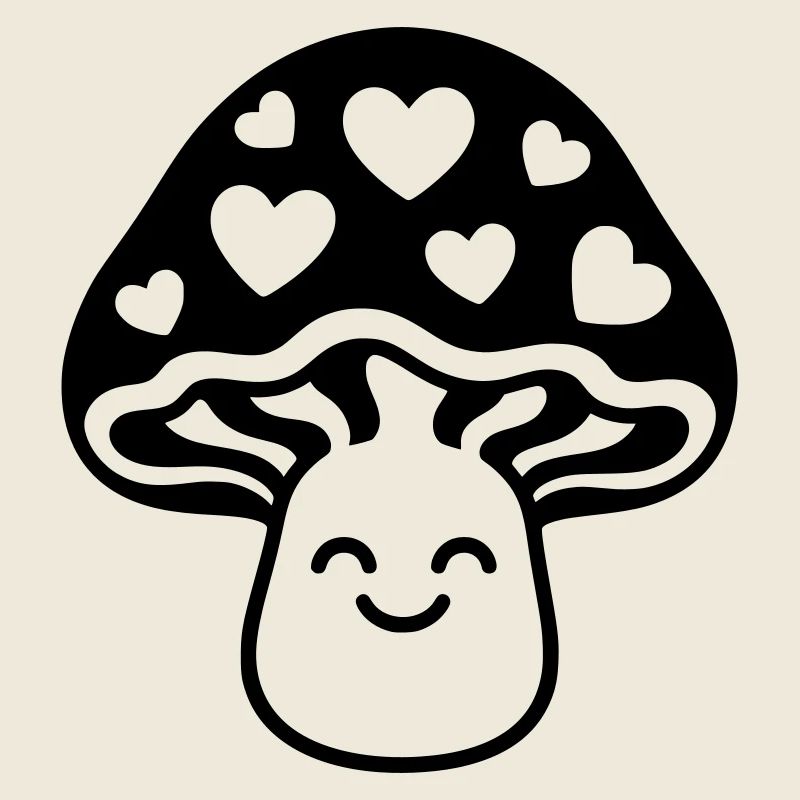 Süßer Pilz mit Herzen und Gesicht