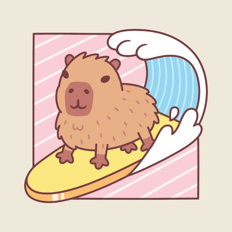 Capybara mignon surfant sur une planche de surf