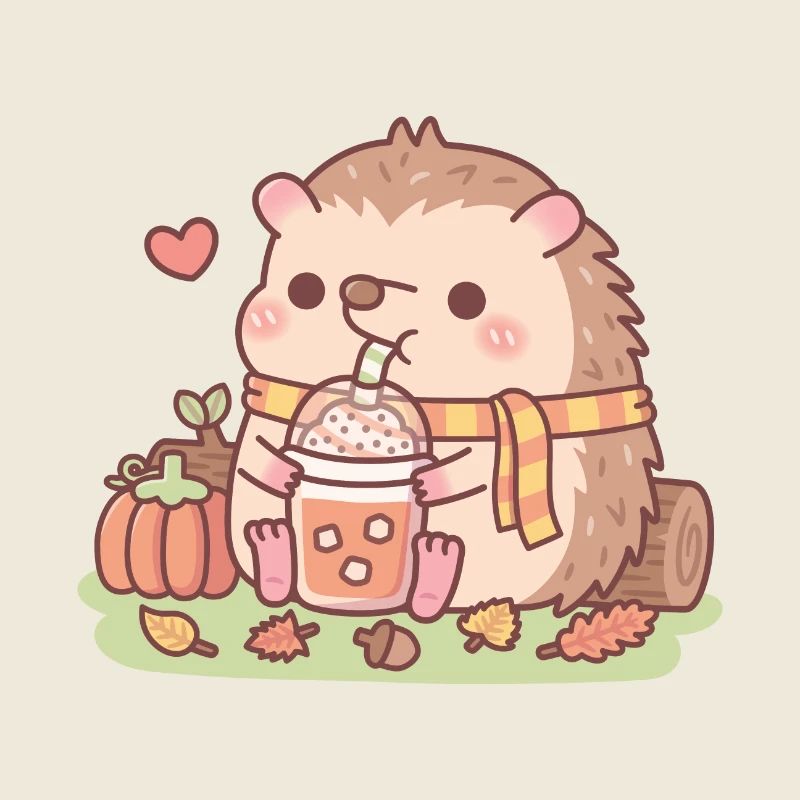 Hérisson mignon aime la citrouille épicée latte automne