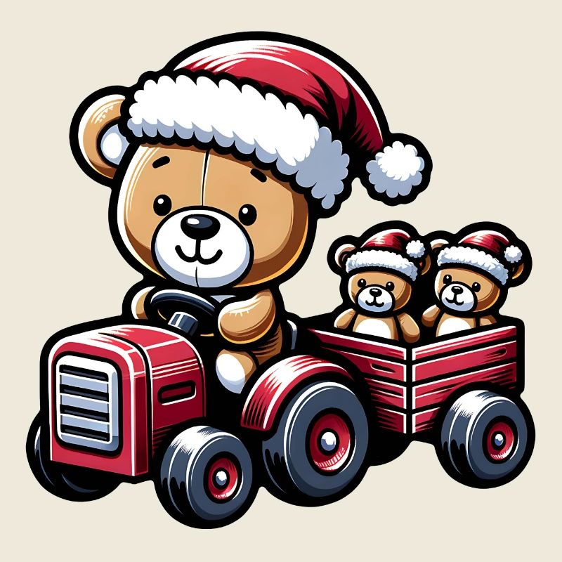 Teddy als Weihnachtsmann mit Traktor