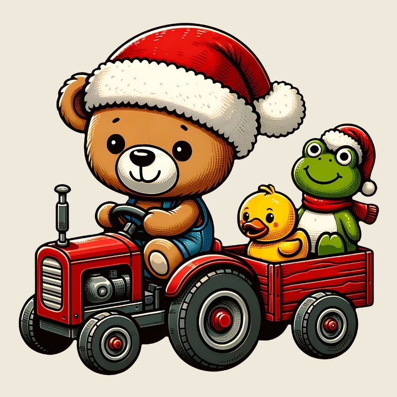 Teddy comme le Père Noël avec tracteur grenouille canard