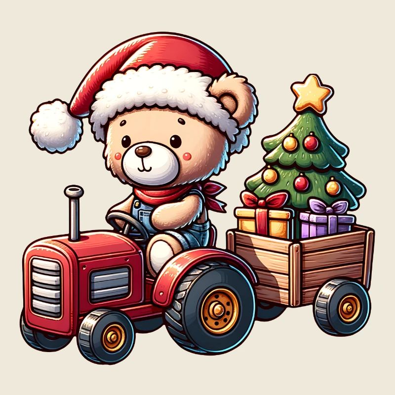 Teddy as Santa Claus with tractor