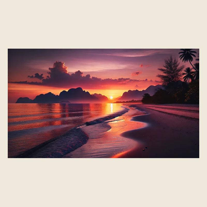 Beach and mountain sunset