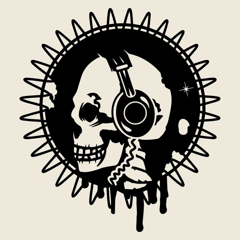 Totenkopf mit Kopfhörer im Profi