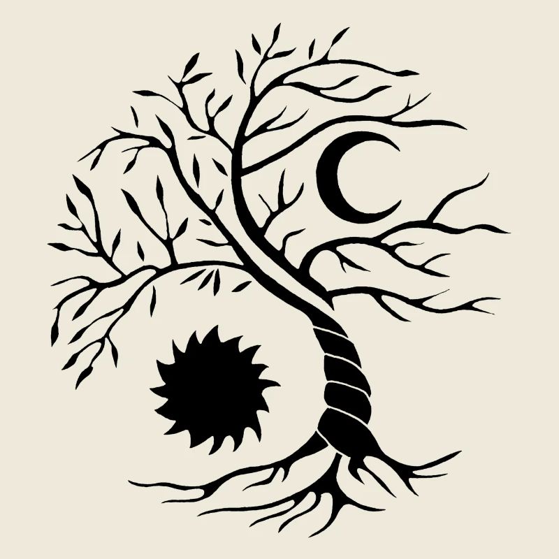 Baum des Lebens schwarze Sonne und Mond