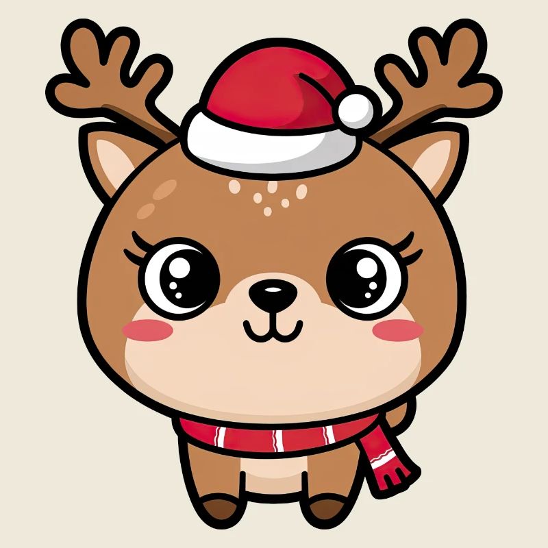 Bébé renne de Noël kawaii avec chapeau