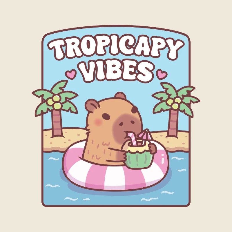 Capybara mignon se relaxant sur flotteur Tropicapy Vibes