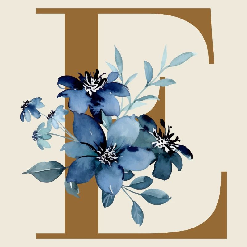 E floral – Lettre dorée avec des fleurs