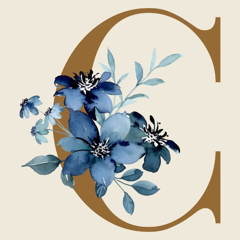 Floral C – Lettre dorée avec des fleurs