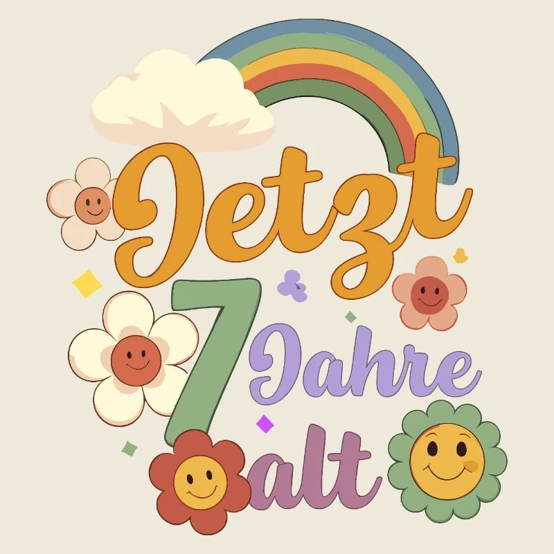 Jetzt 7 Jahre alt Geburtstagsdesign Boho Mädchen