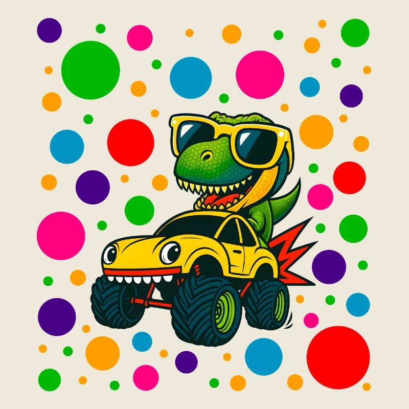 Pilote de dinosaure en neon dots