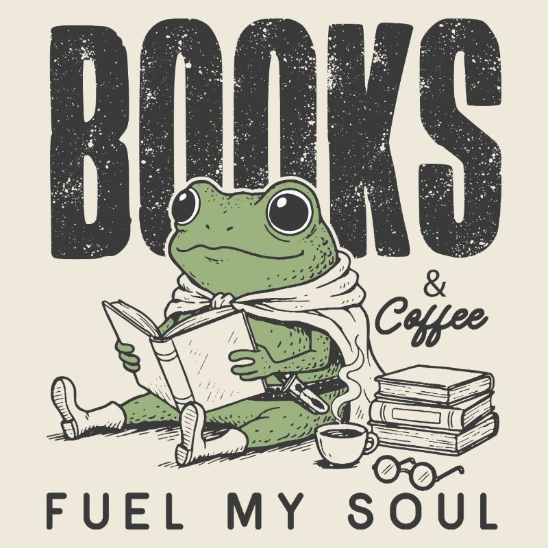 Frosch liest Bücher & Kaffee