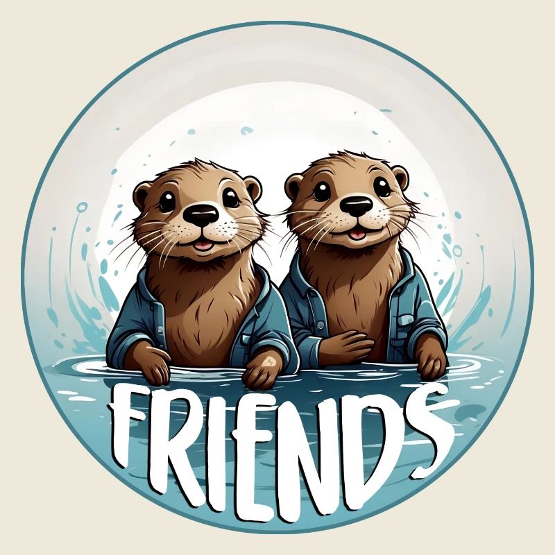 Freunde Zwei Fischotter im Wasser