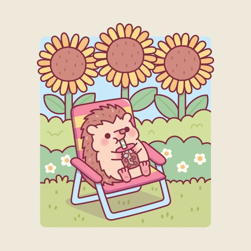 Hérisson mignon se relaxant sous les tournesols