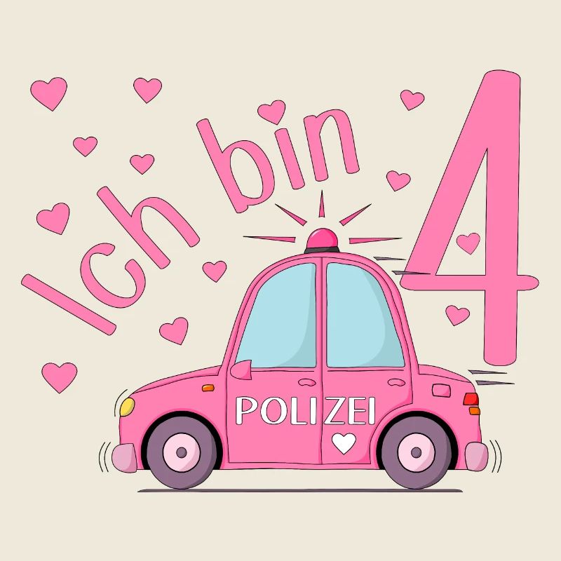 Polizeiauto Ich bin 4 Geburtstag Rosa