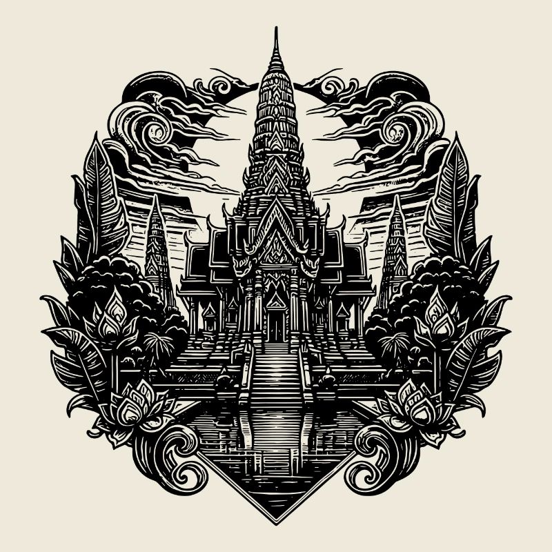 Clair de lune derrière un temple exotique de Thaïlande