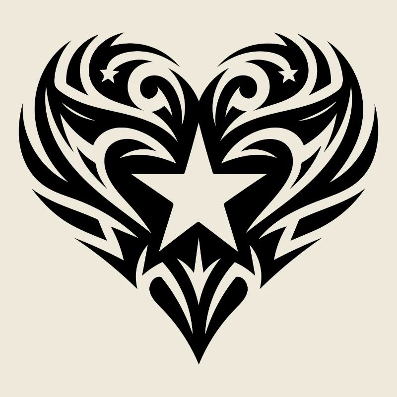 Tribal Tattoo Herz Linien mit Sternen