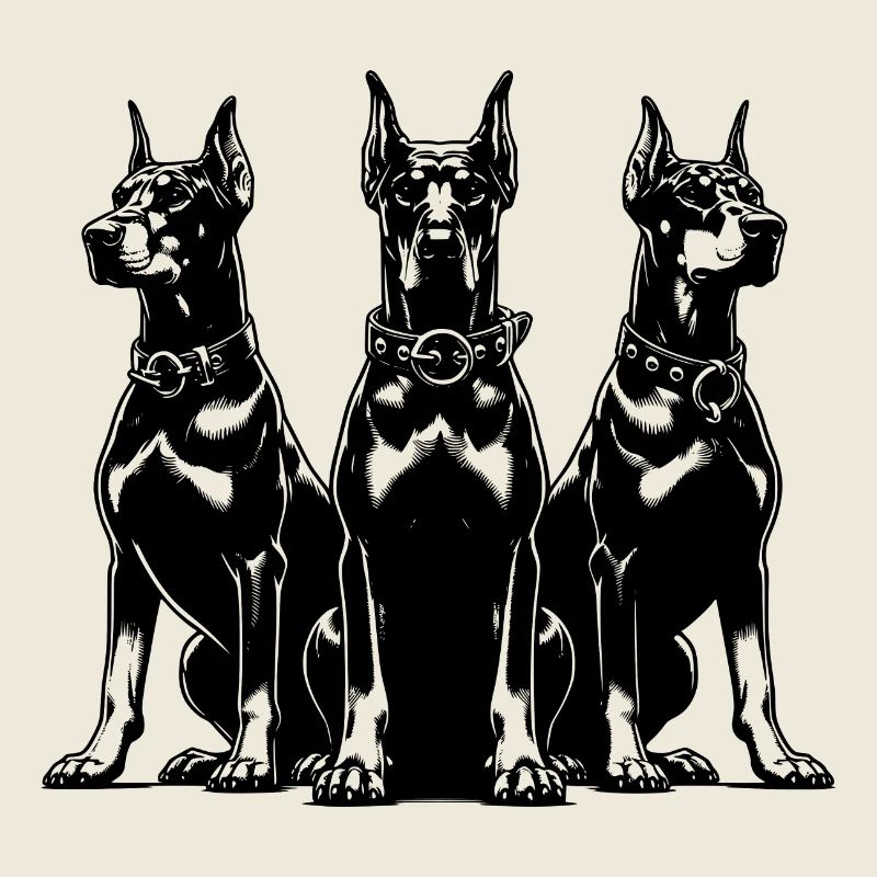 Drei wachsame Dobermänner Hunde