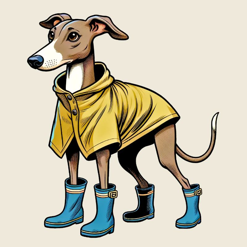 Whippet in raincoat