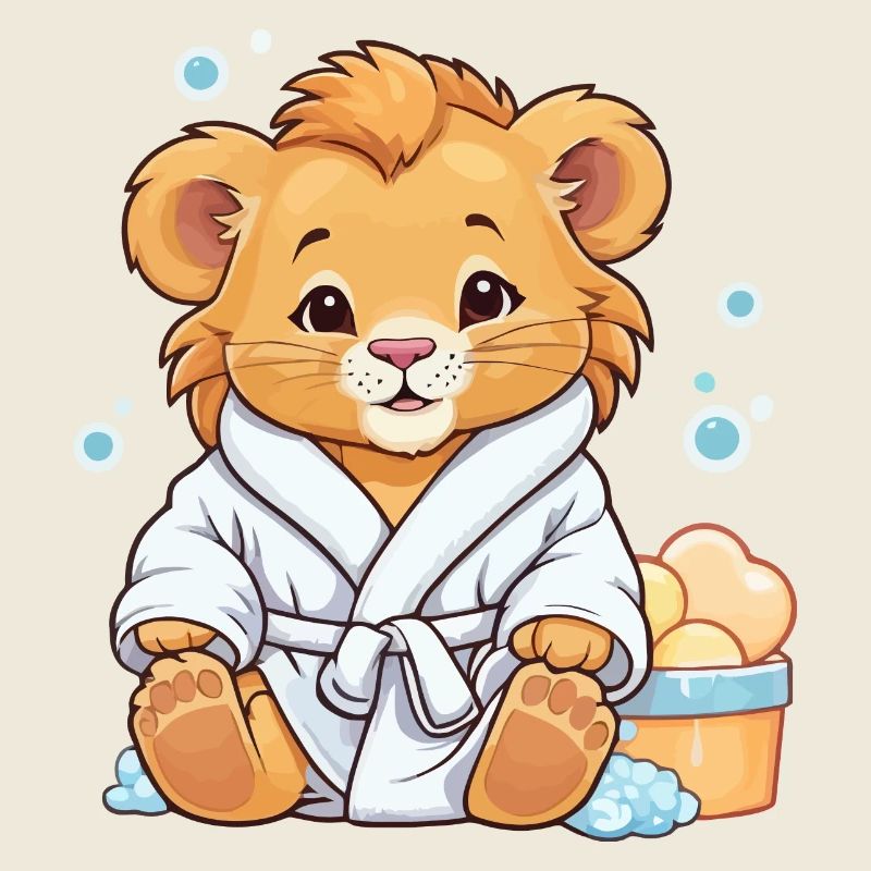 Bébé lion se baigne