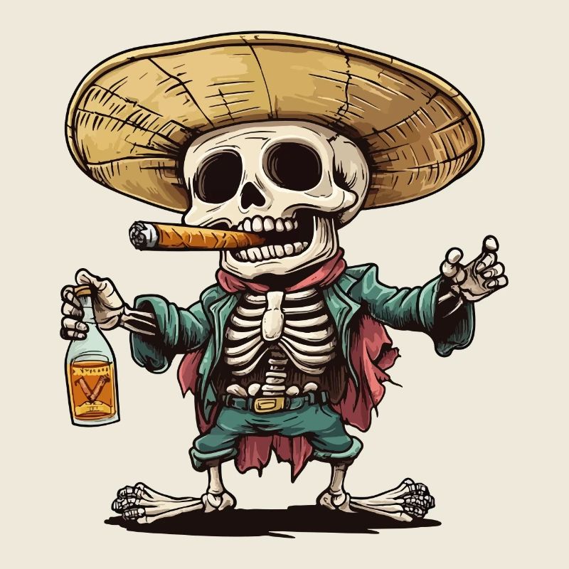 Skeleton Skull Skull Cigar Liquor