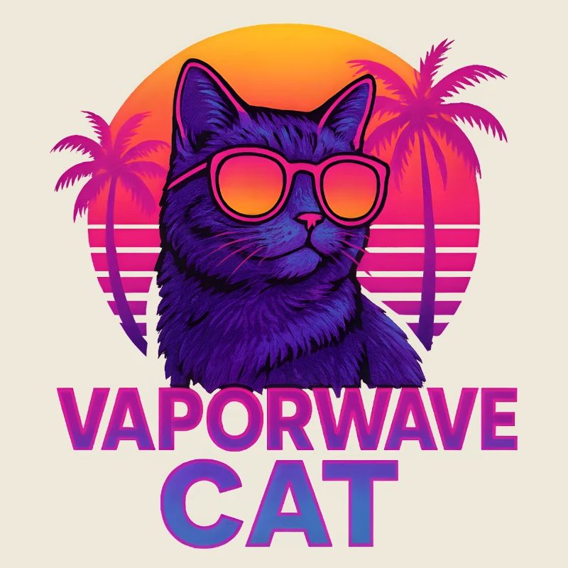 Chat Vaporwave avec coucher de soleil