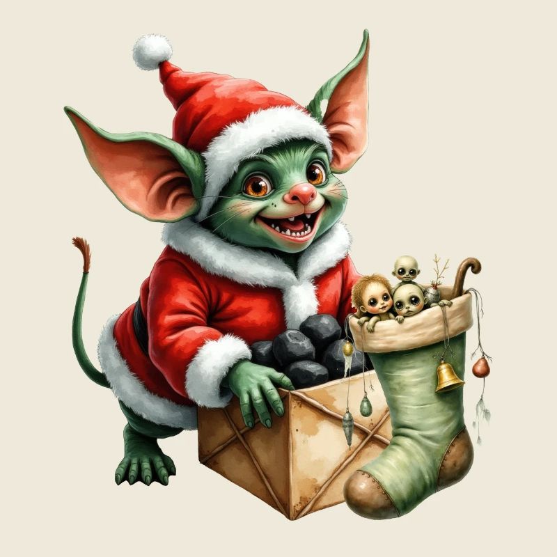 Lutin de Noël vert avec sac