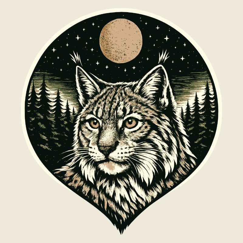 Silent Focus - Luchs im Woodcut Stil