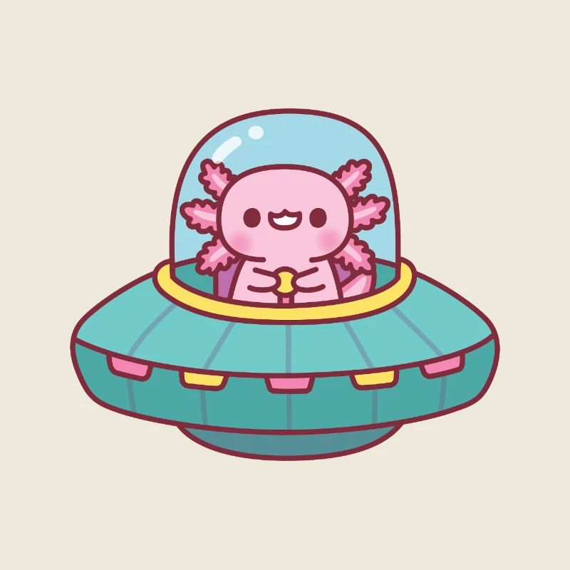 Cute Axolotl Flying A Spaceship