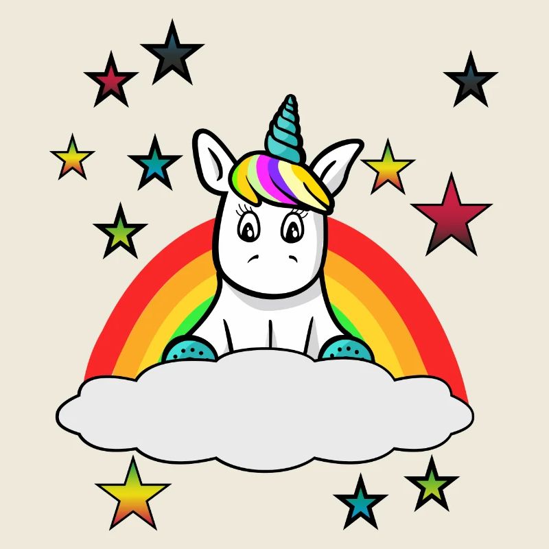 süsses Einhorn auf einer Wolke mit Regenbogen