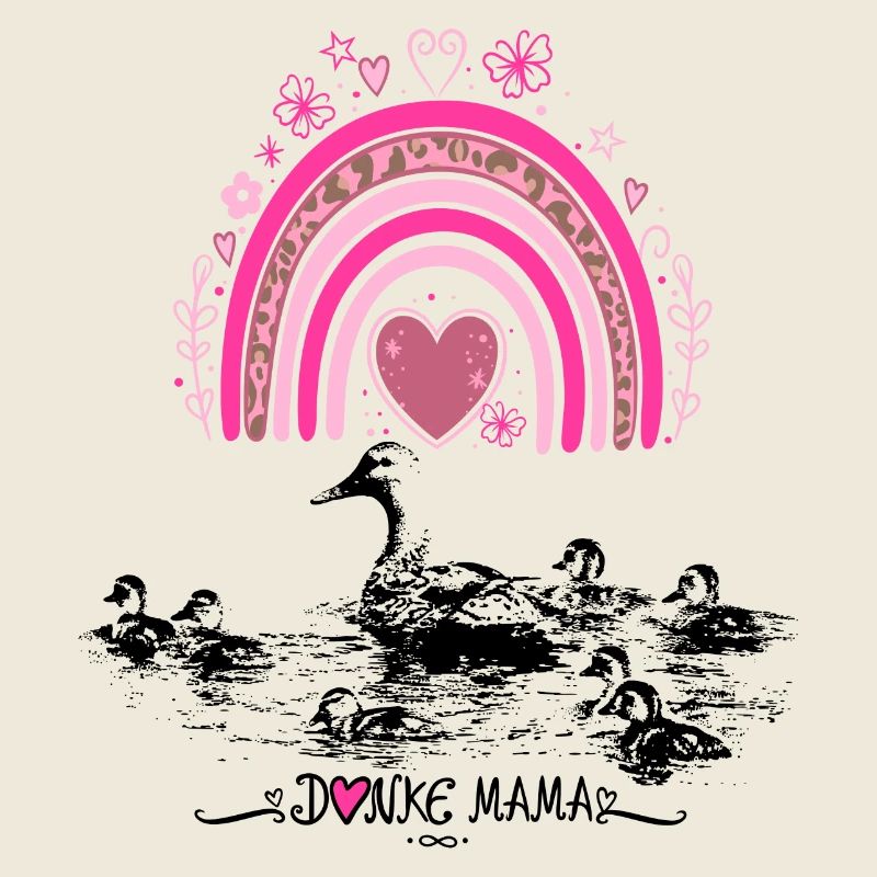 Mother's Day Duck Mom with Chicks & Rainbow