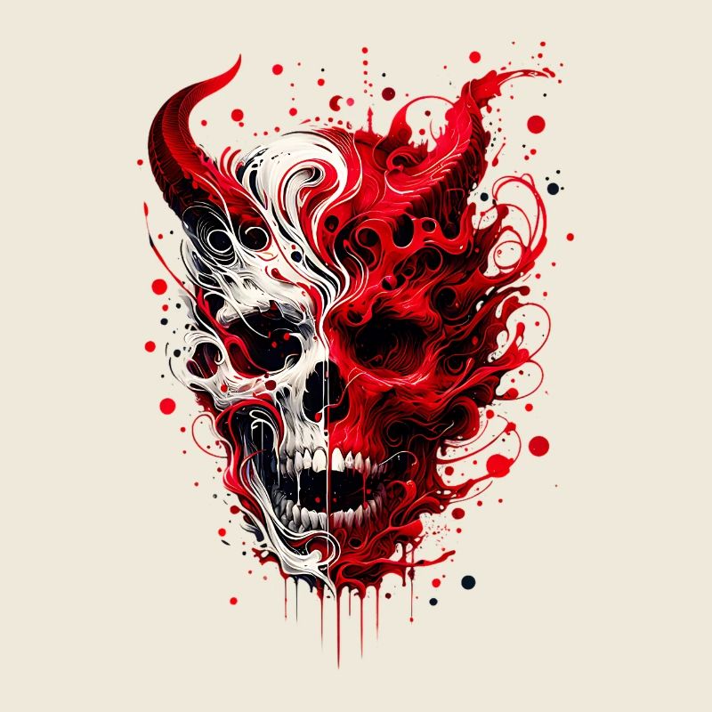 Höllisches Skull Artwork Totenkopf trifft Teufel