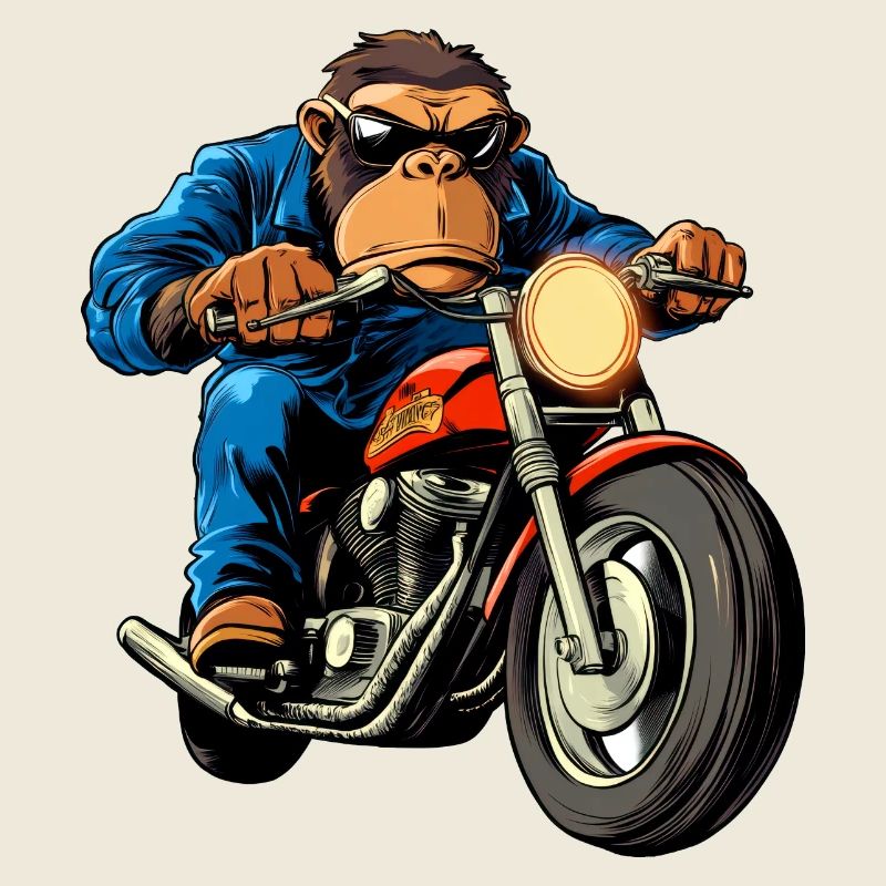 Motorradfahrer Affe
