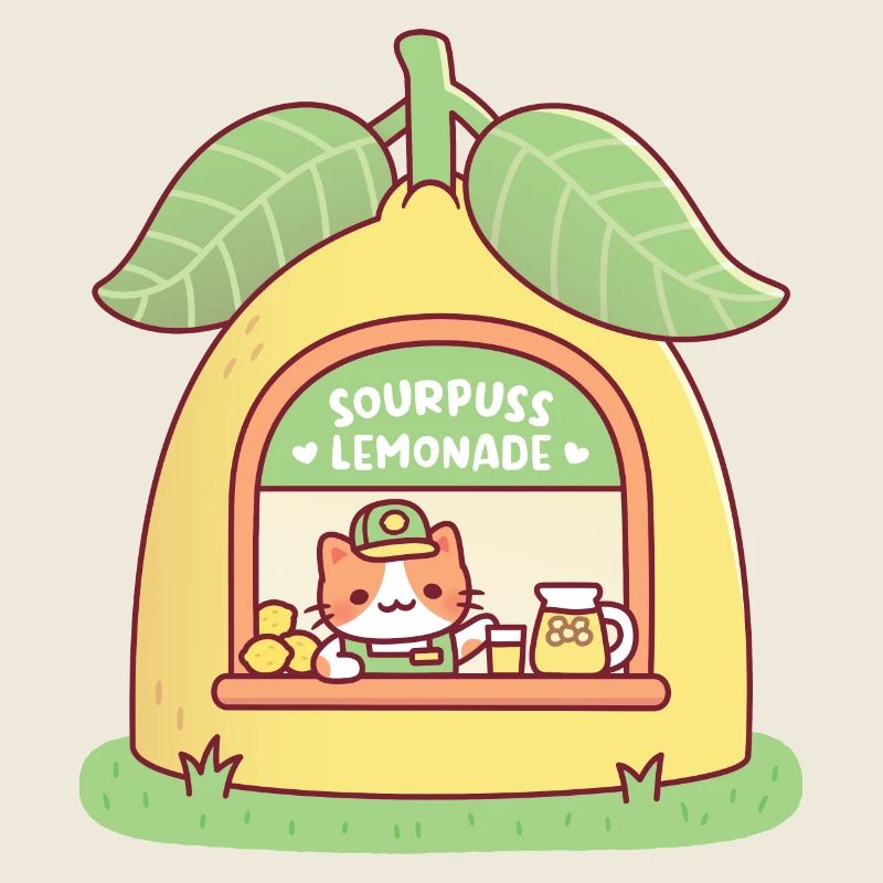 Chat mignon dans le magasin de citron Limonade aigreuse