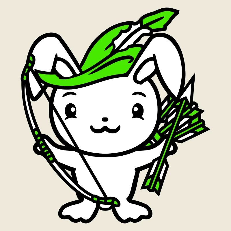 Lapin flèche arc plume chapeau archer médiéval