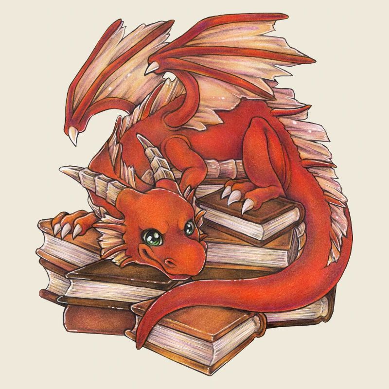 Cute Red Dragon on Stack of Books Gift