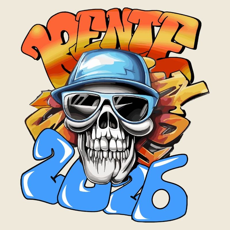 Schädel Rentner 2026 Neon Graffiti Pop-Art 