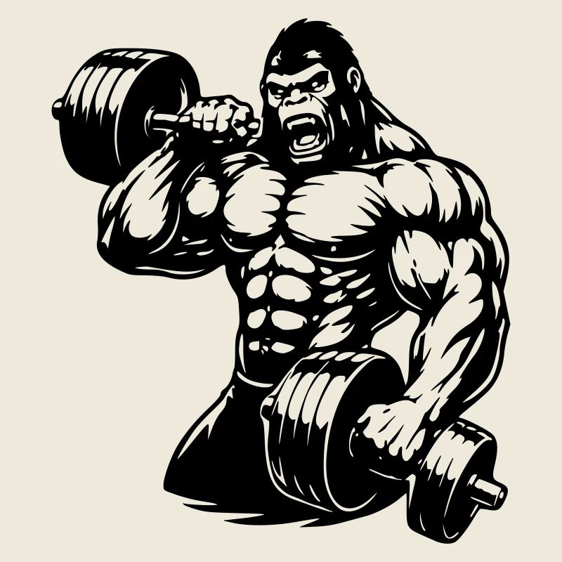 Muscular gorilla doing bodybuilding