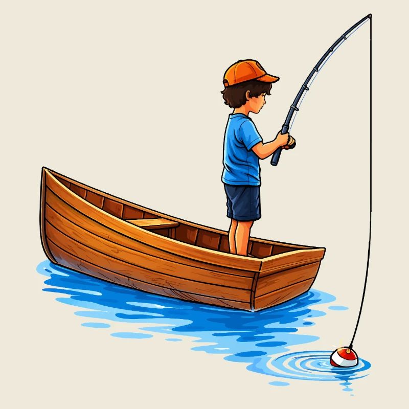 Illustration de garçon pêchant en bateau