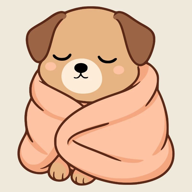 Sleeping dog in cuddly blanket