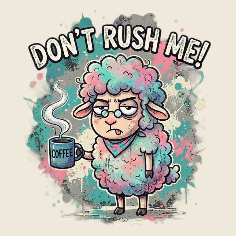 Don't Rush Me Coffee Sheep Cartoon