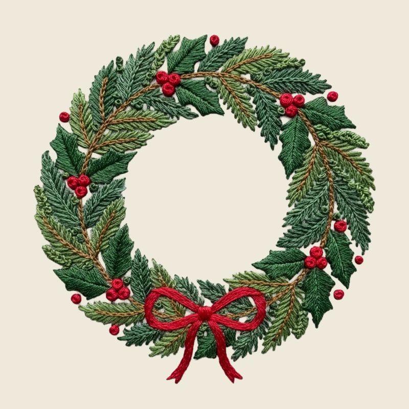 Embroidered Christmas wreath, scalable (printed)