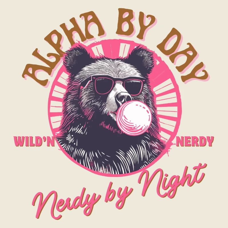 Bear with pink chewing gum and sunglasses