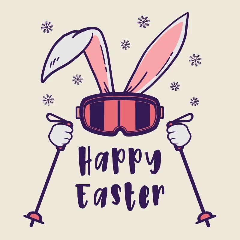 Joyeuses Pâques de la part du lapin de ski avec bâtons de ski